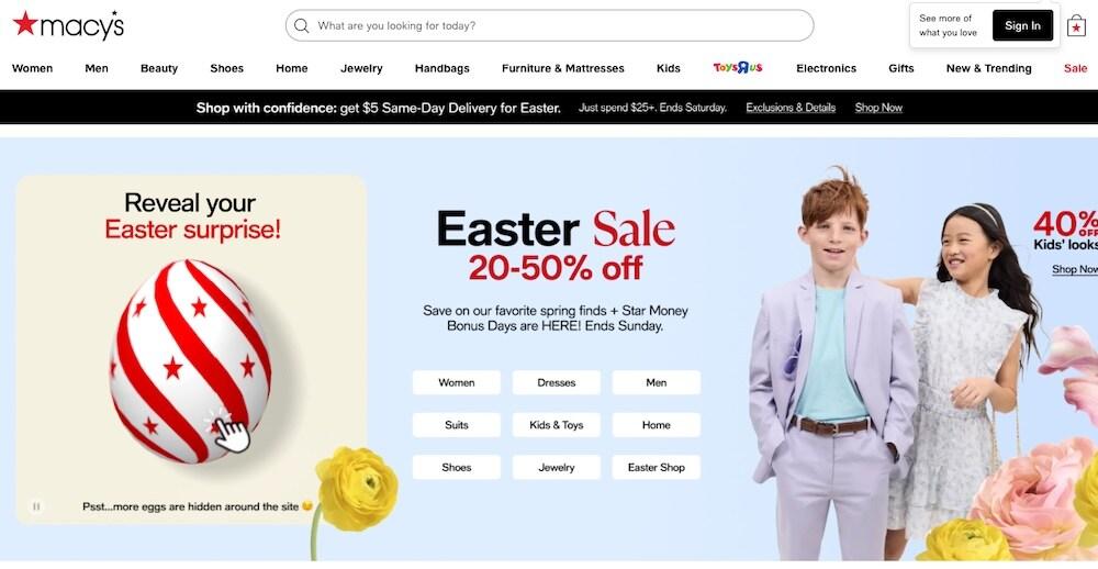 screenshot of Macy's online retail store