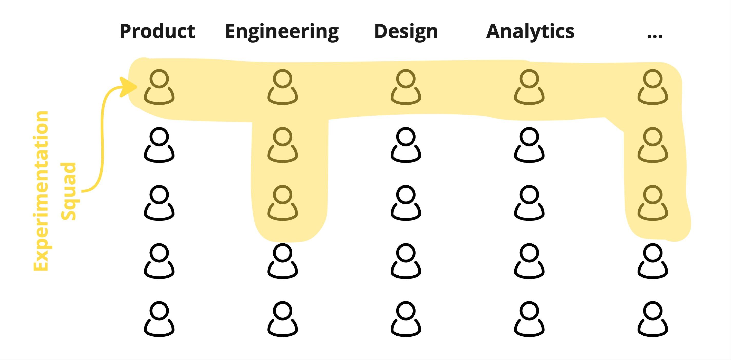 Diagram of a typical cross-functional experimentation squad