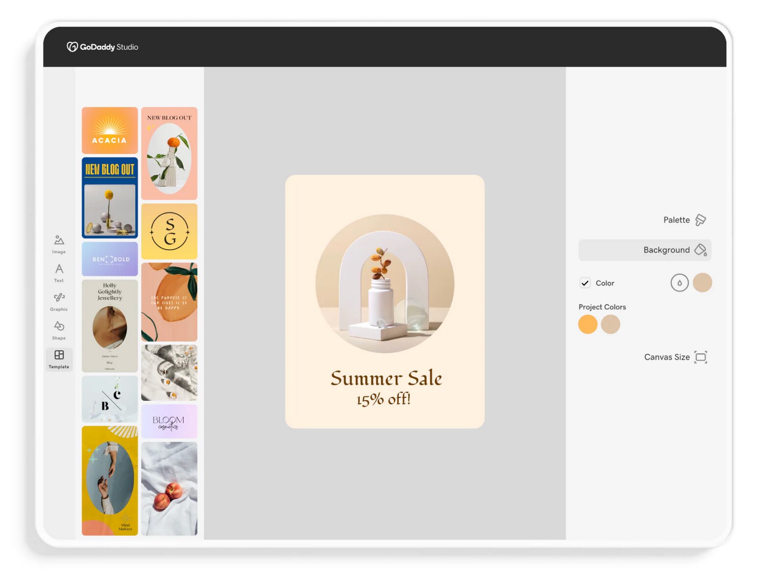 GoDaddy studio tools screenshot