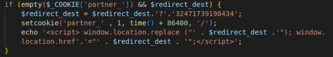 Injection of the redirect script in woocommerce plugin