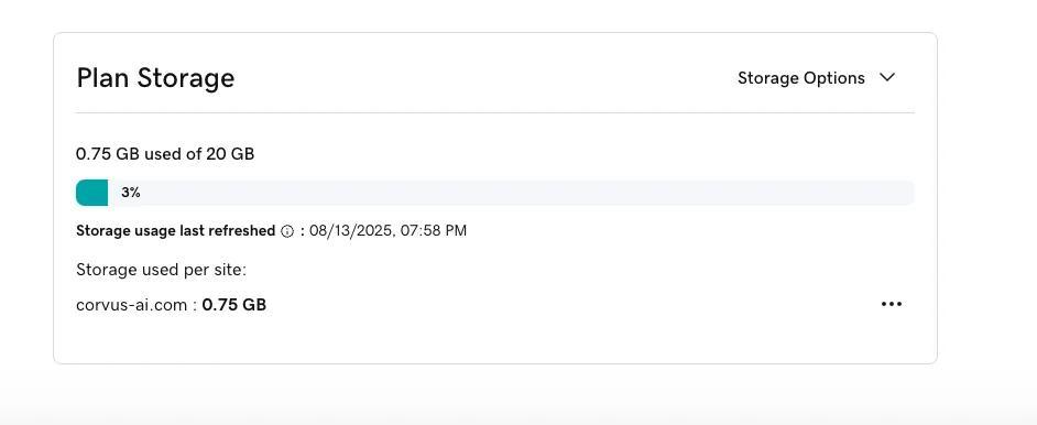 Storage add-on purchase screen with increment options.
