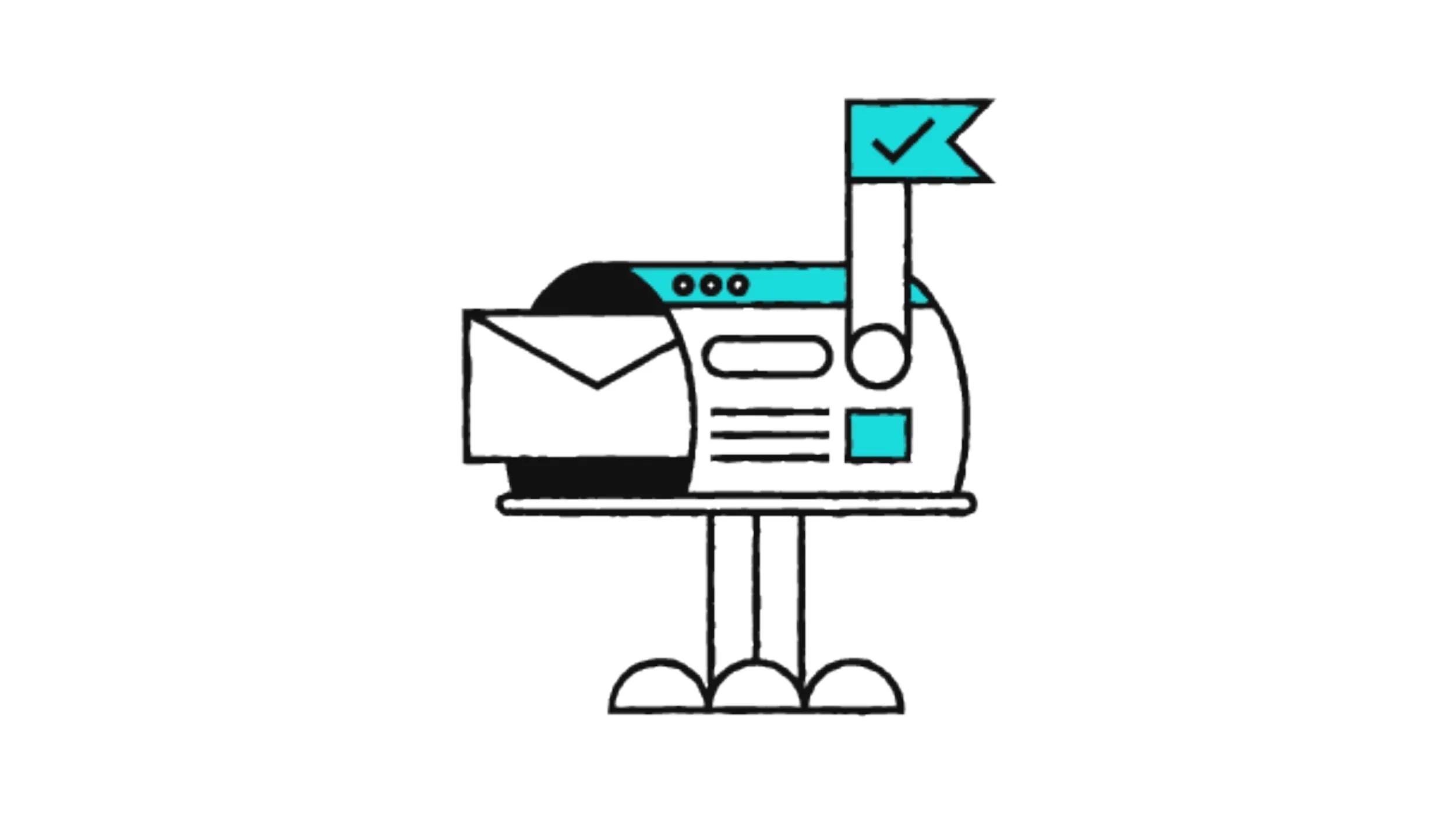 Illustration of a mailbox with a raised flag and an envelope inside, symbolizing secure email delivery. The image represents concepts like DMARC implementation, which ensures safe and authenticated email communication.