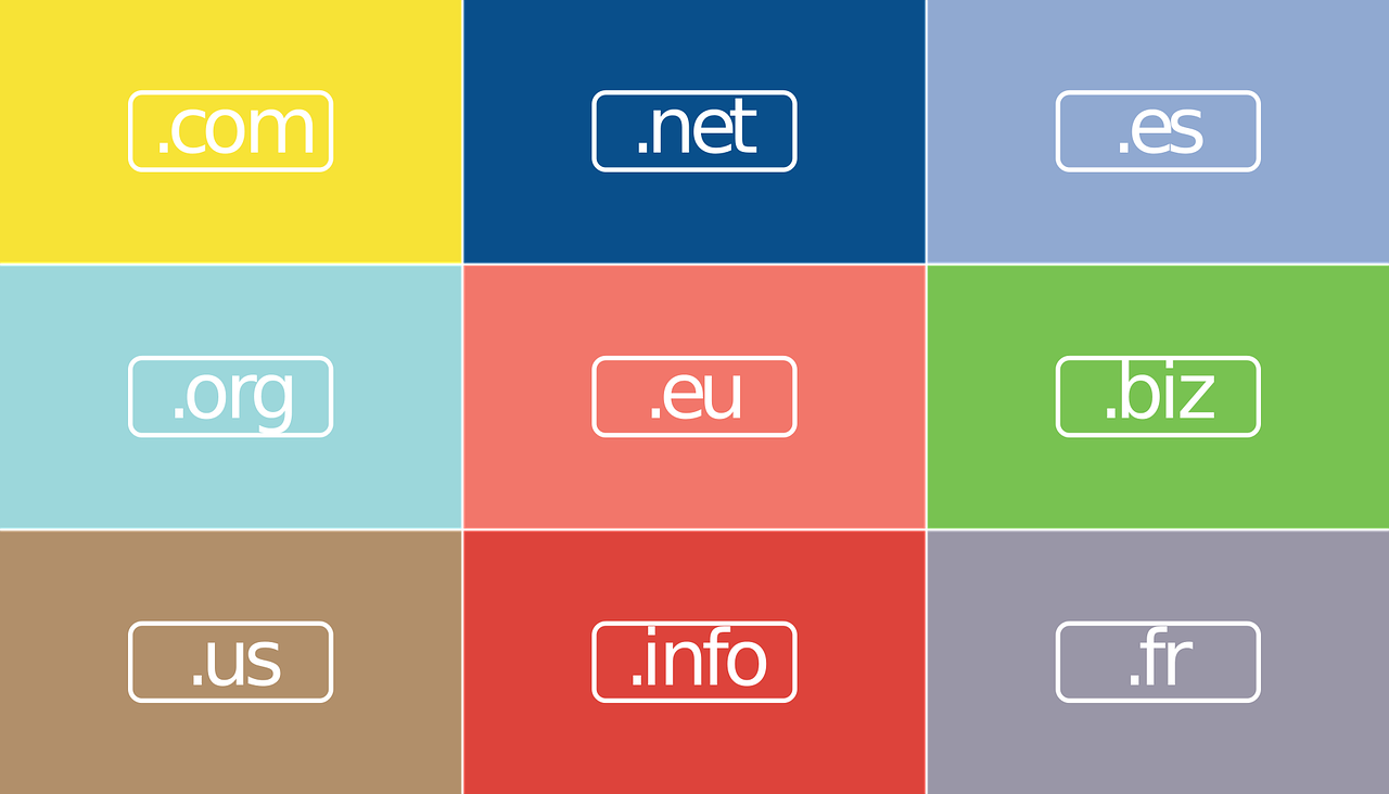 A Graphic Displays Various TLDs on Colored Squares