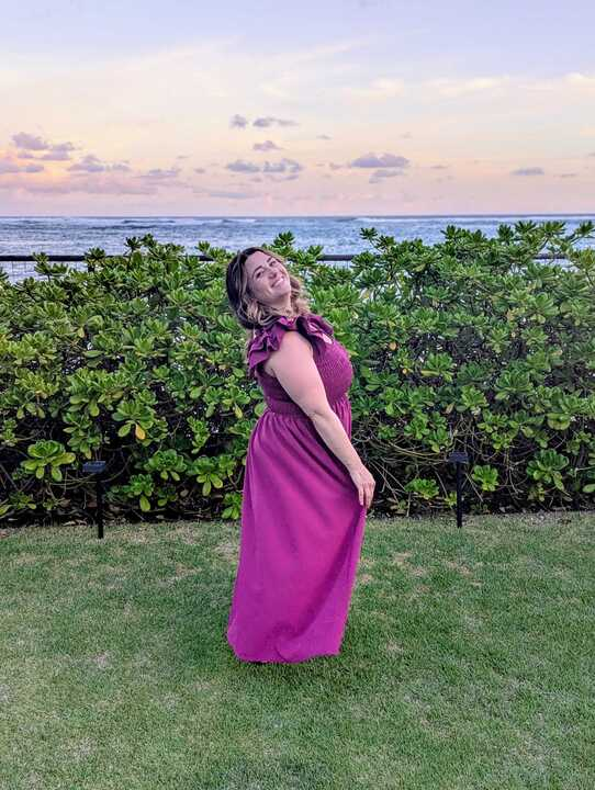 a person in a purple dress