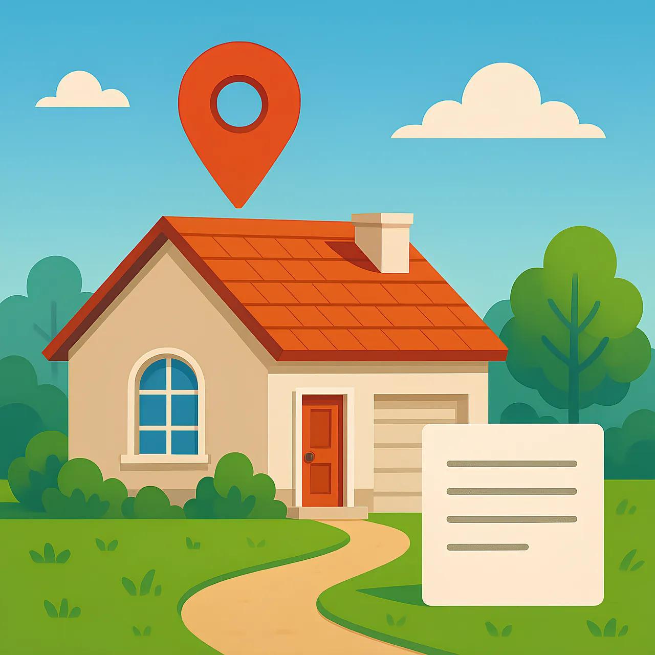 A Simple Illustration Depicts a House with a Marker Pin above It