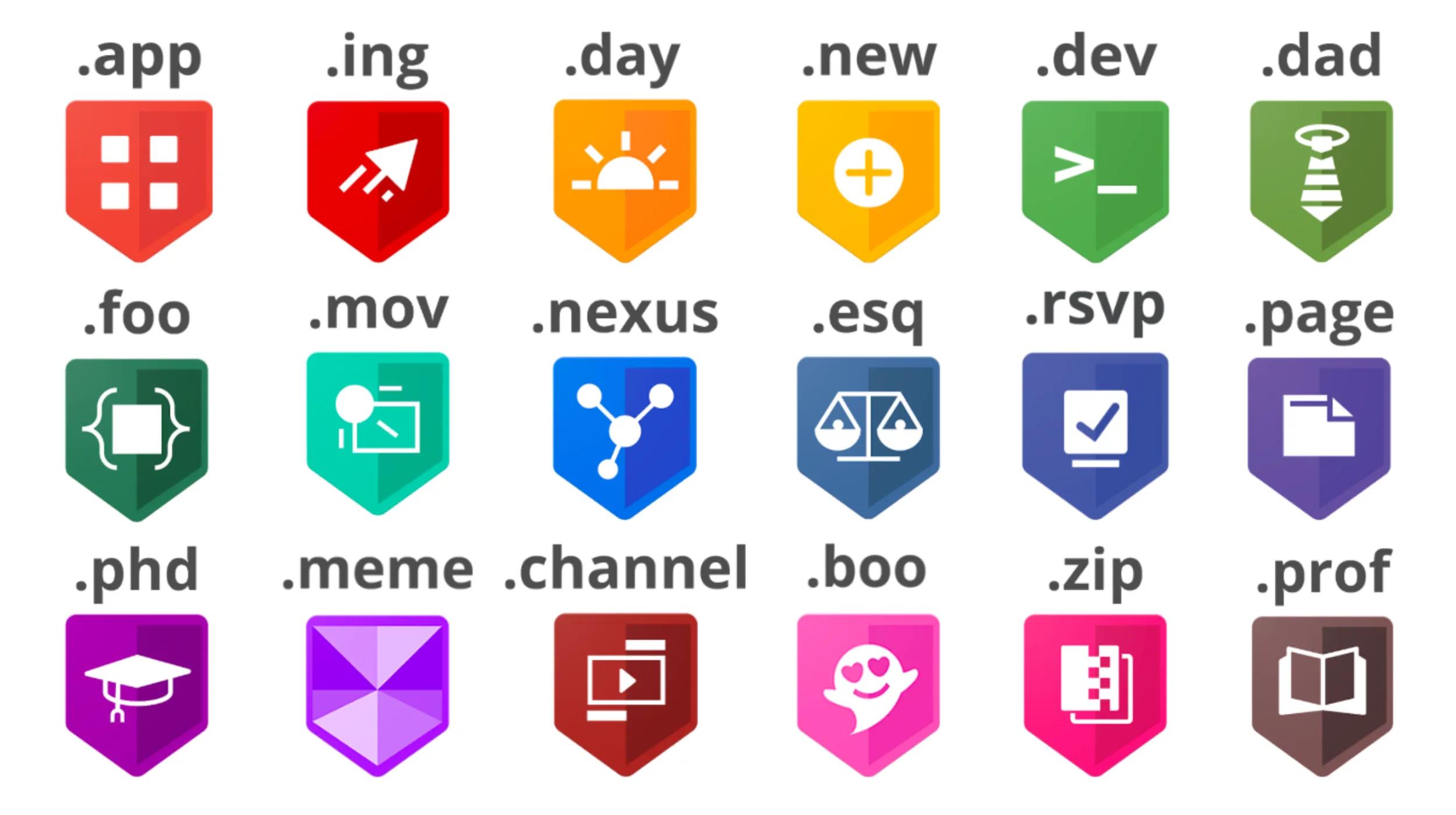 Icons representing various secure top-level domains (TLDs) such as .app, .dev, .page, and others, illustrating the importance of HTTPS and HSTS preloading in protecting websites and users from online threats.