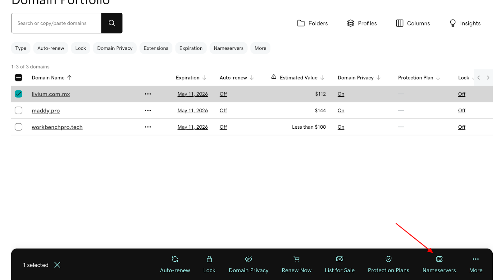 DNS management or name server settings