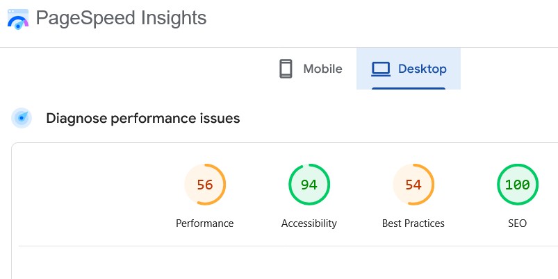 page speed insights user interface