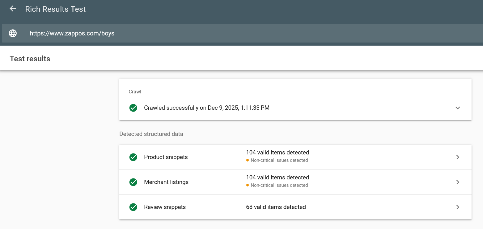 rich results test user interface