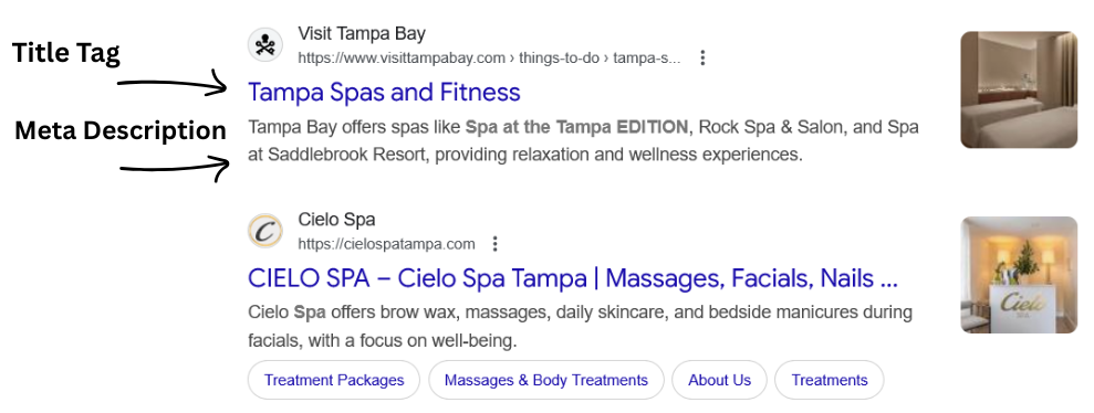example of title tags and meta descriptions