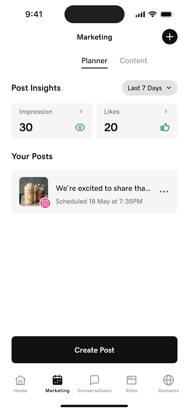 GoDaddy App - marketing tools