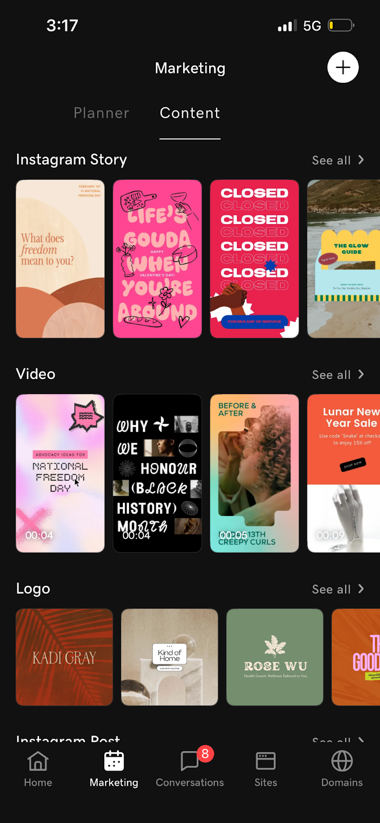 GoDaddy App - marketing tools