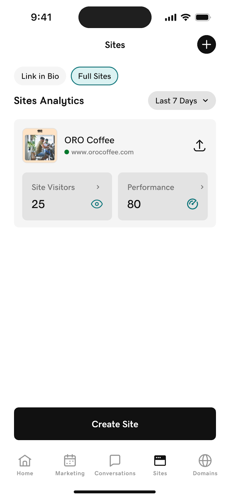 GoDaddy App - website creation management