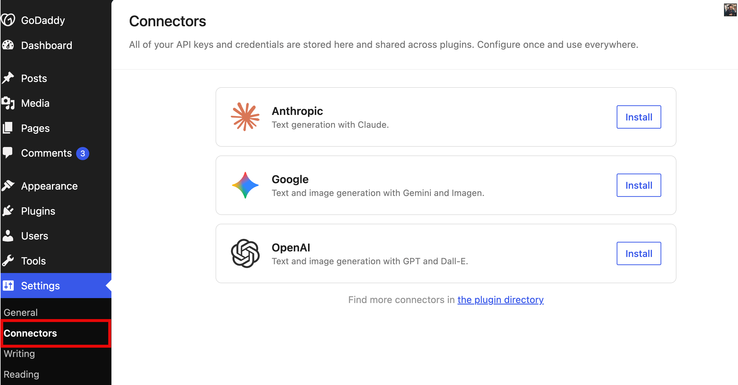 WordPress 7.0 introduces the connectors screen where you can connect to your own AI provided services.