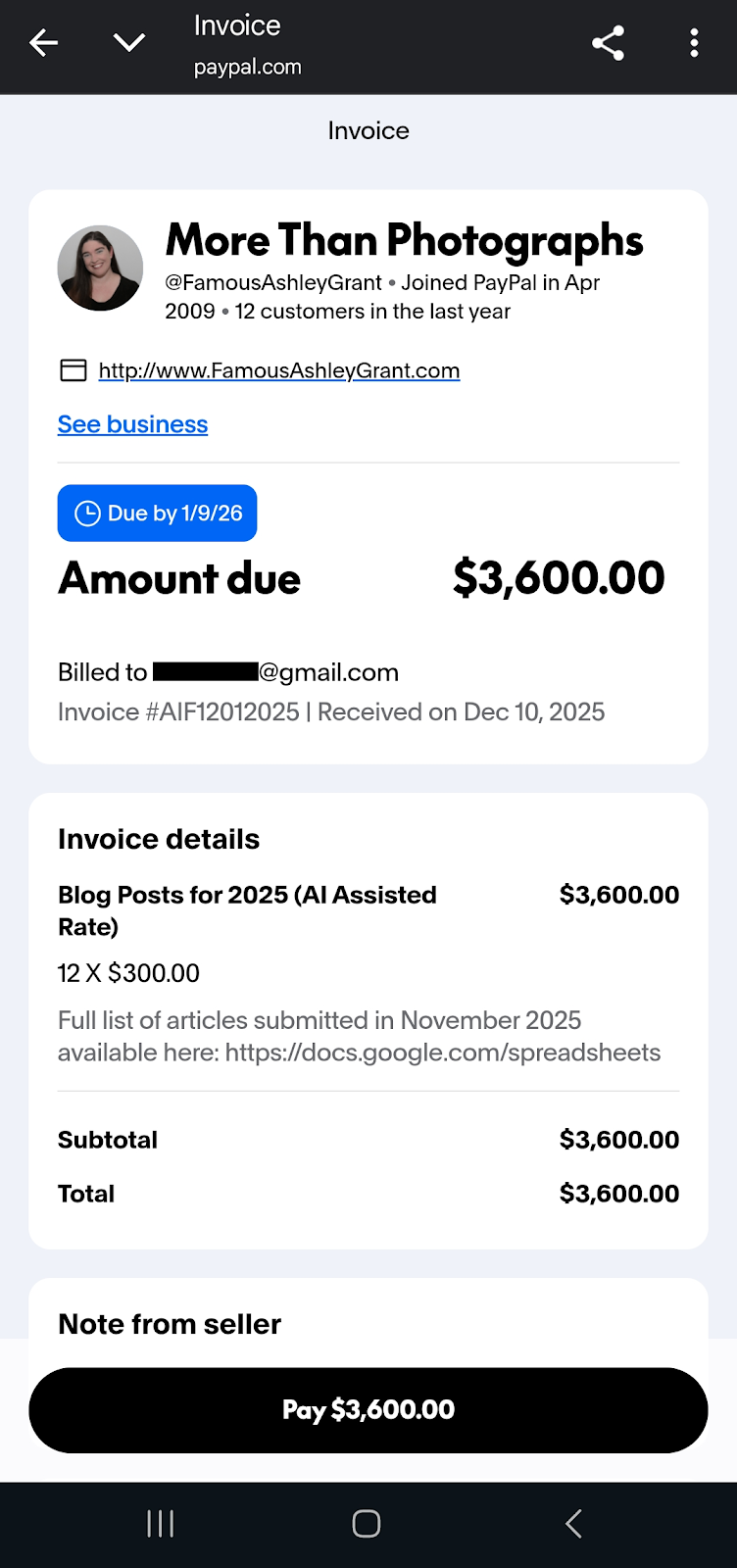 invoicing page - mobile view