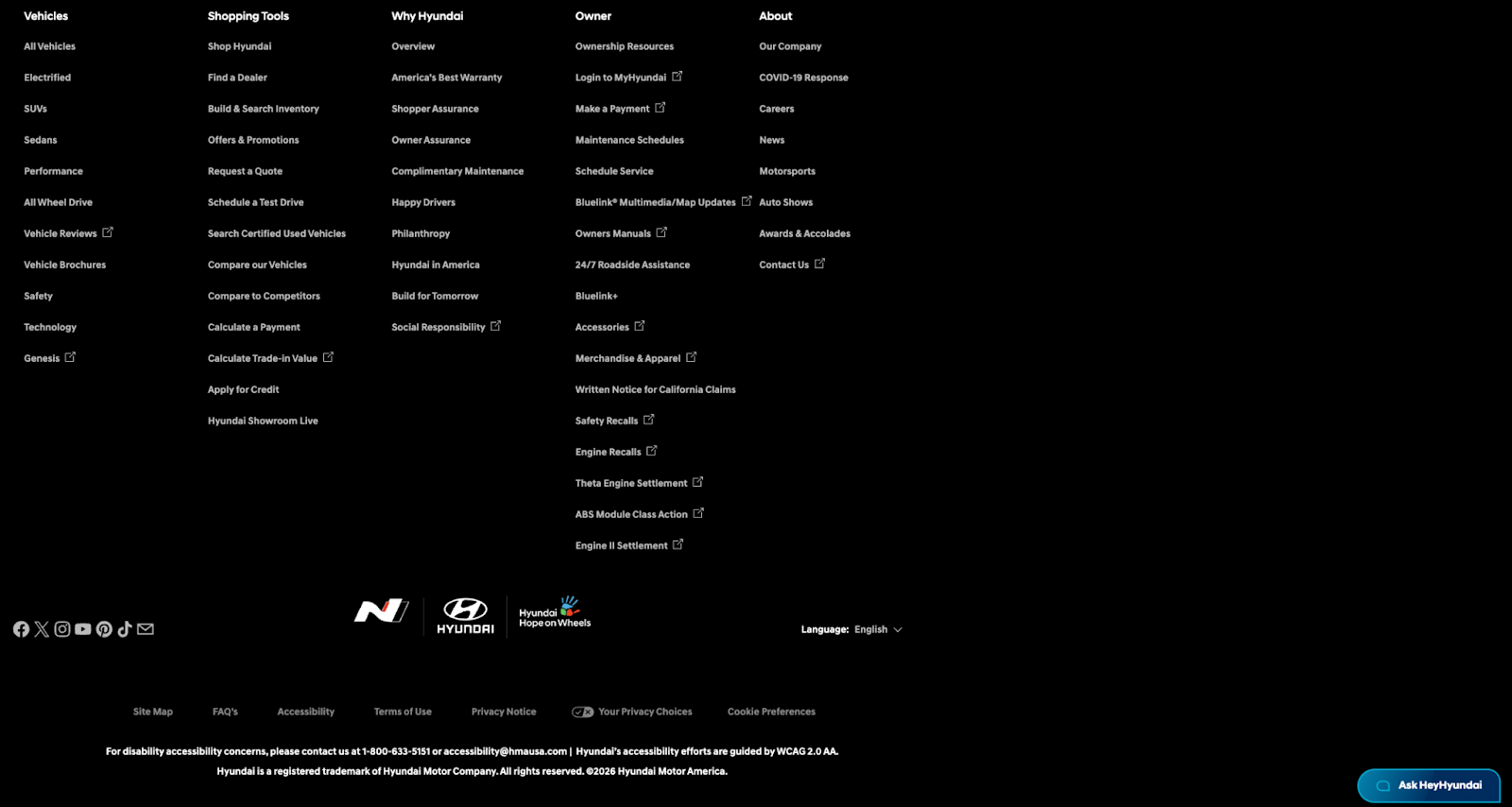 website footer - Hyundai