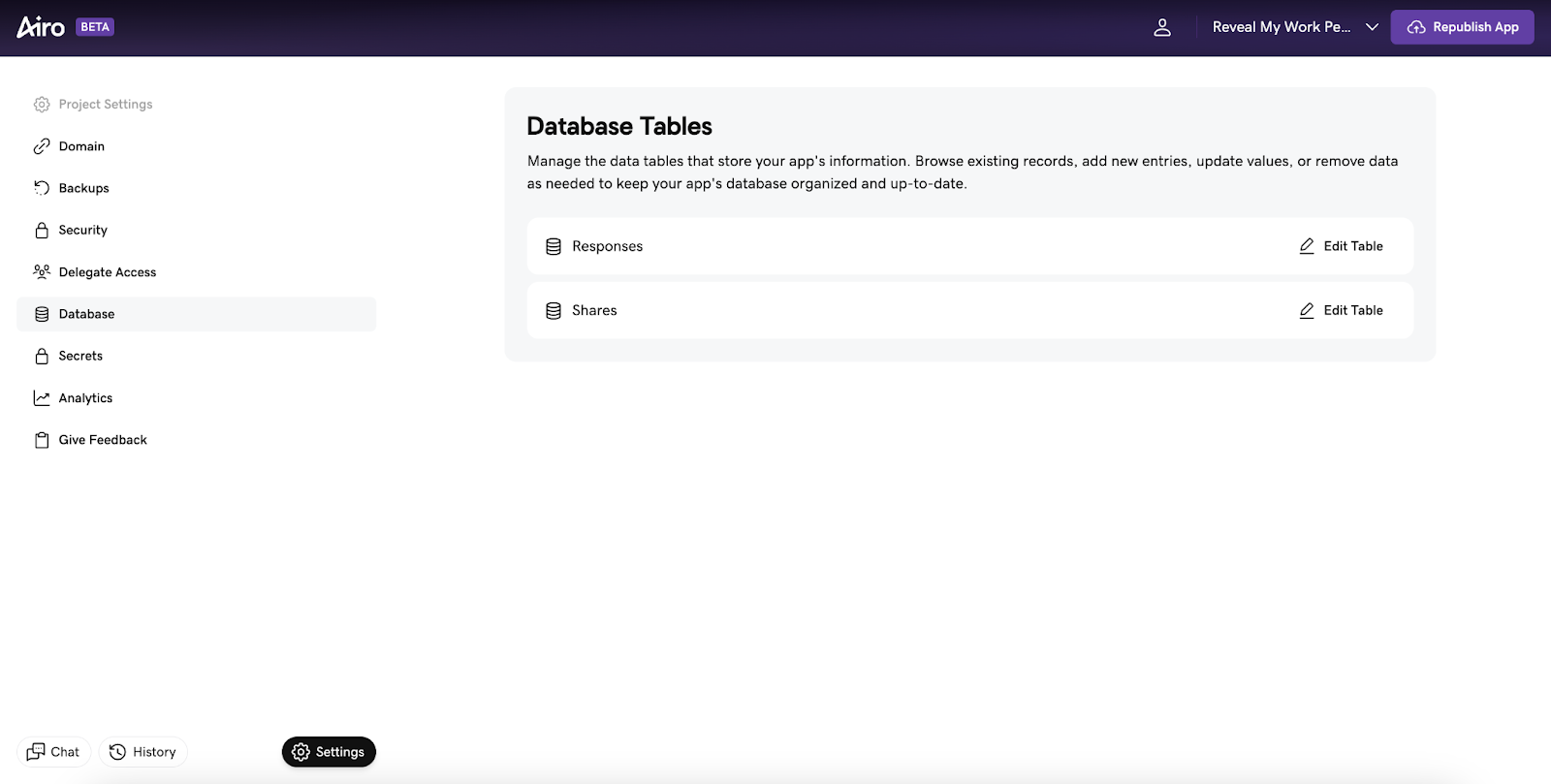 GoDaddy Airo® AI Builder Managed MySQL database