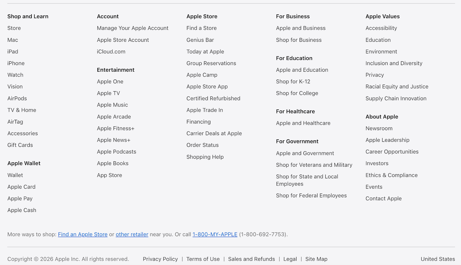 website footer - Apple