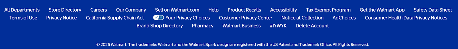 website footer - Walmart