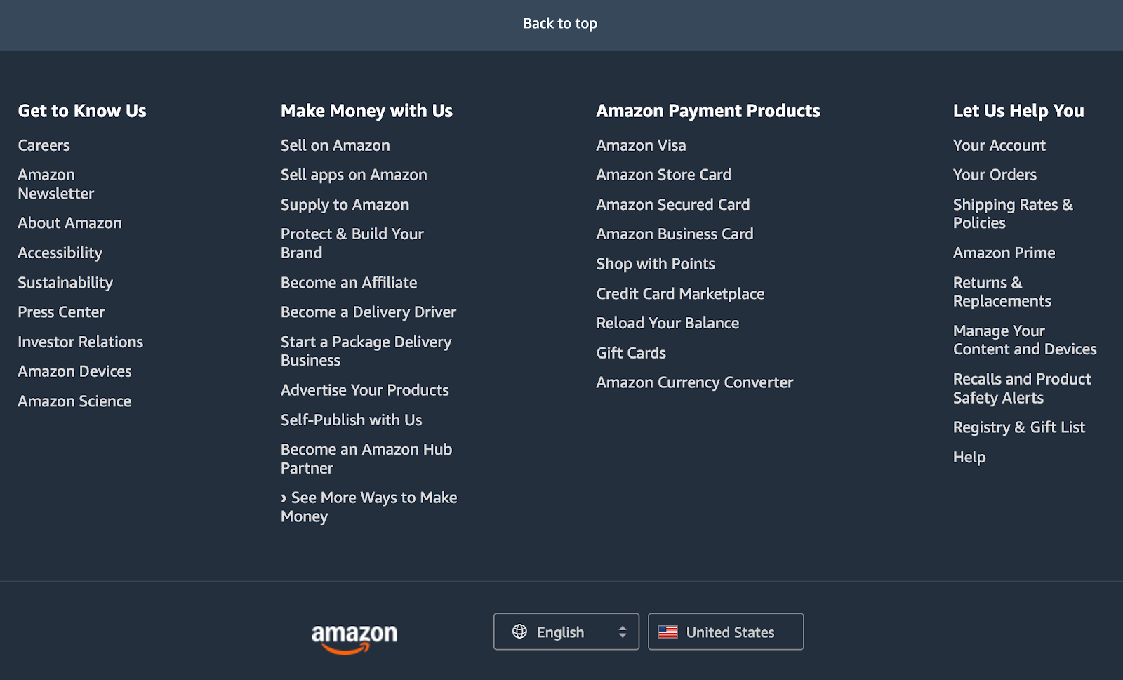 website footer - Amazon