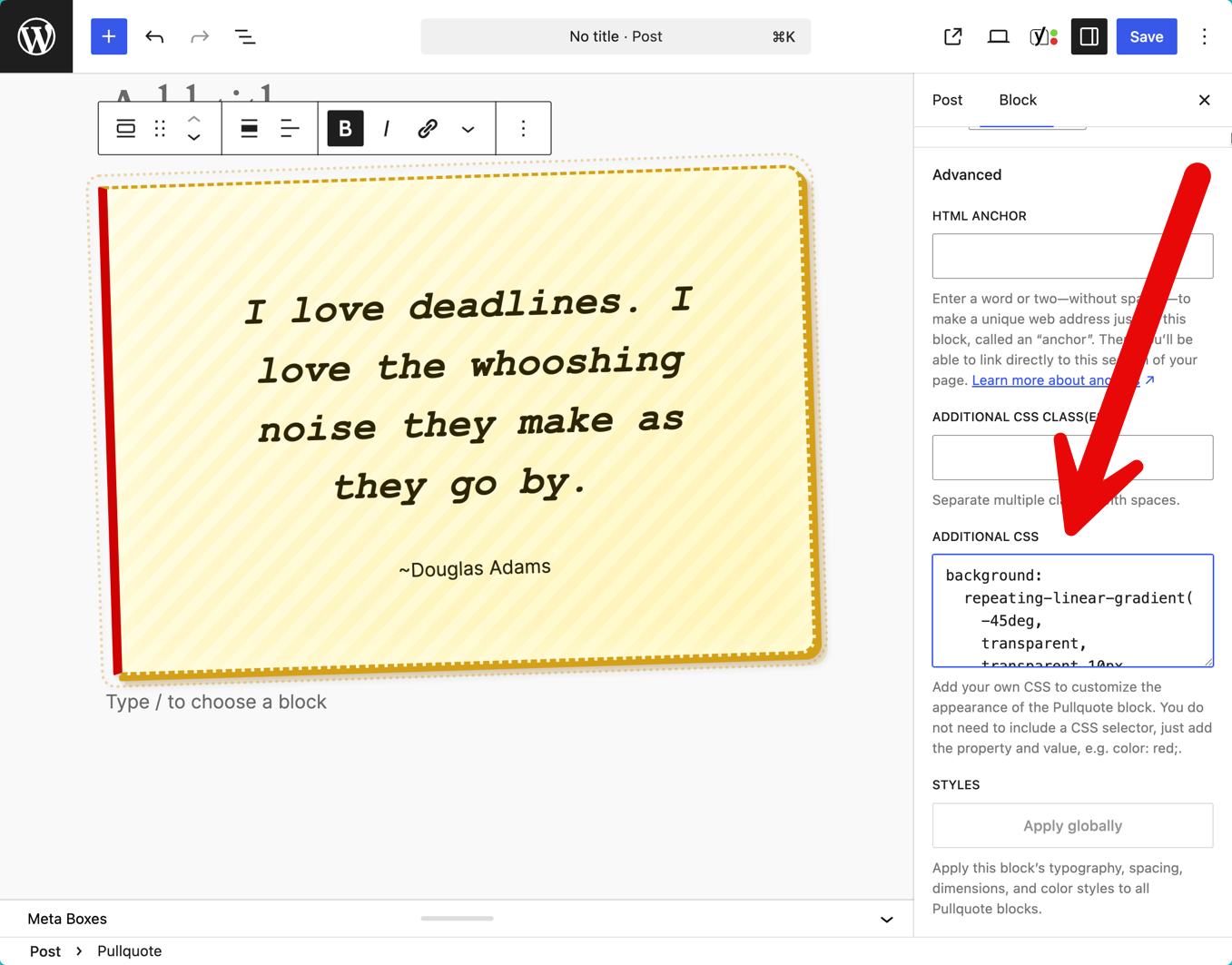 Advanced > Additional CSS