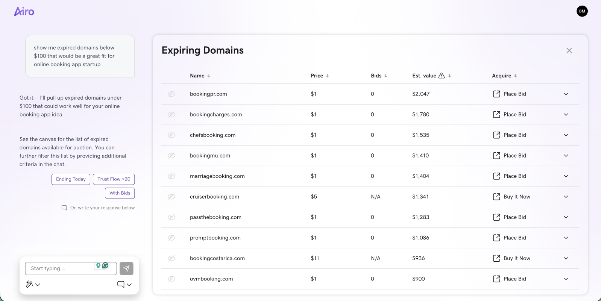 Image showing the Acquisition Agent returning results based on a natural language request.