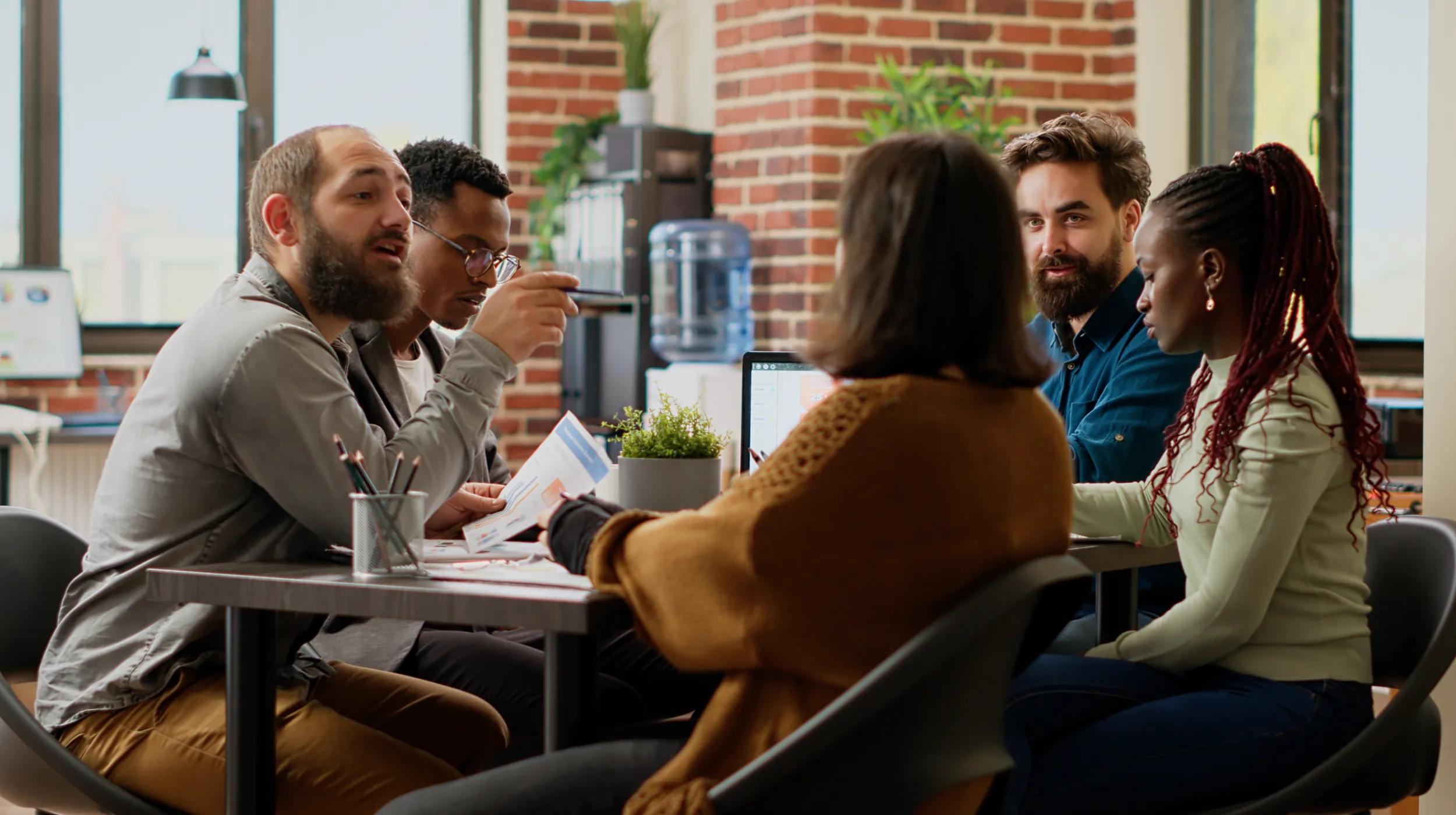 a group of people sitting at a table