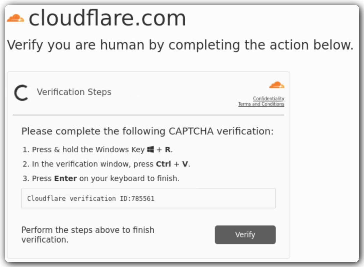 Fake Cloudflare CAPTCHA with ClickFix instructions