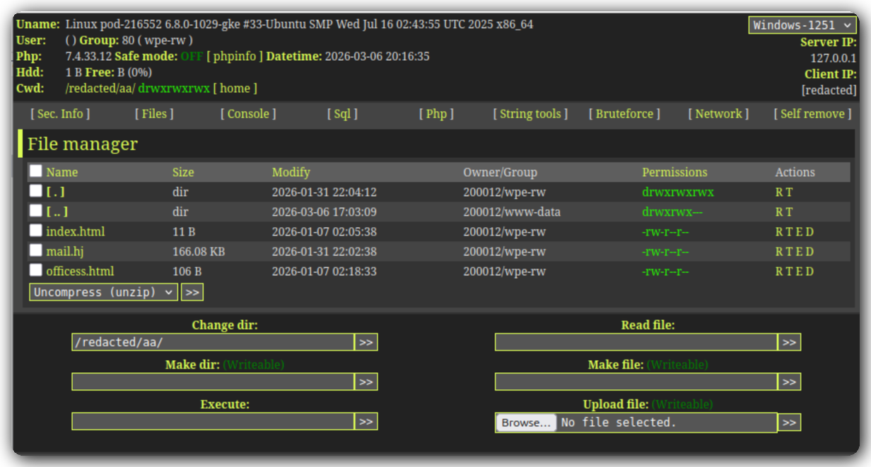 Web shell file manager interface