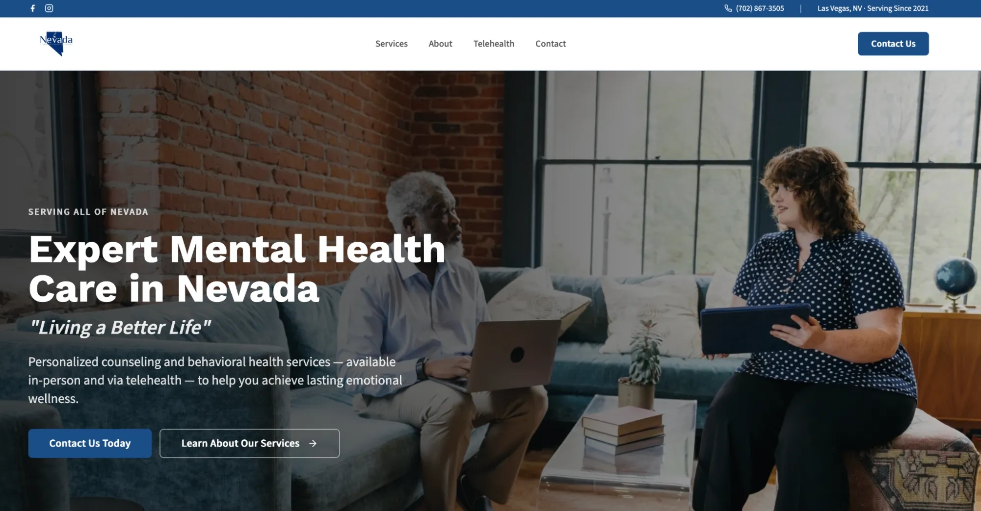Screenshot of Nevada Counseling Center home page - AIro AI Builder example