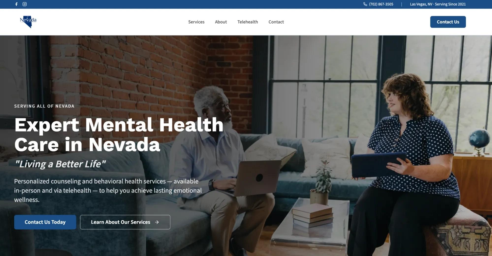 Screenshot of Nevada Counseling Center home page - AIro AI Builder example