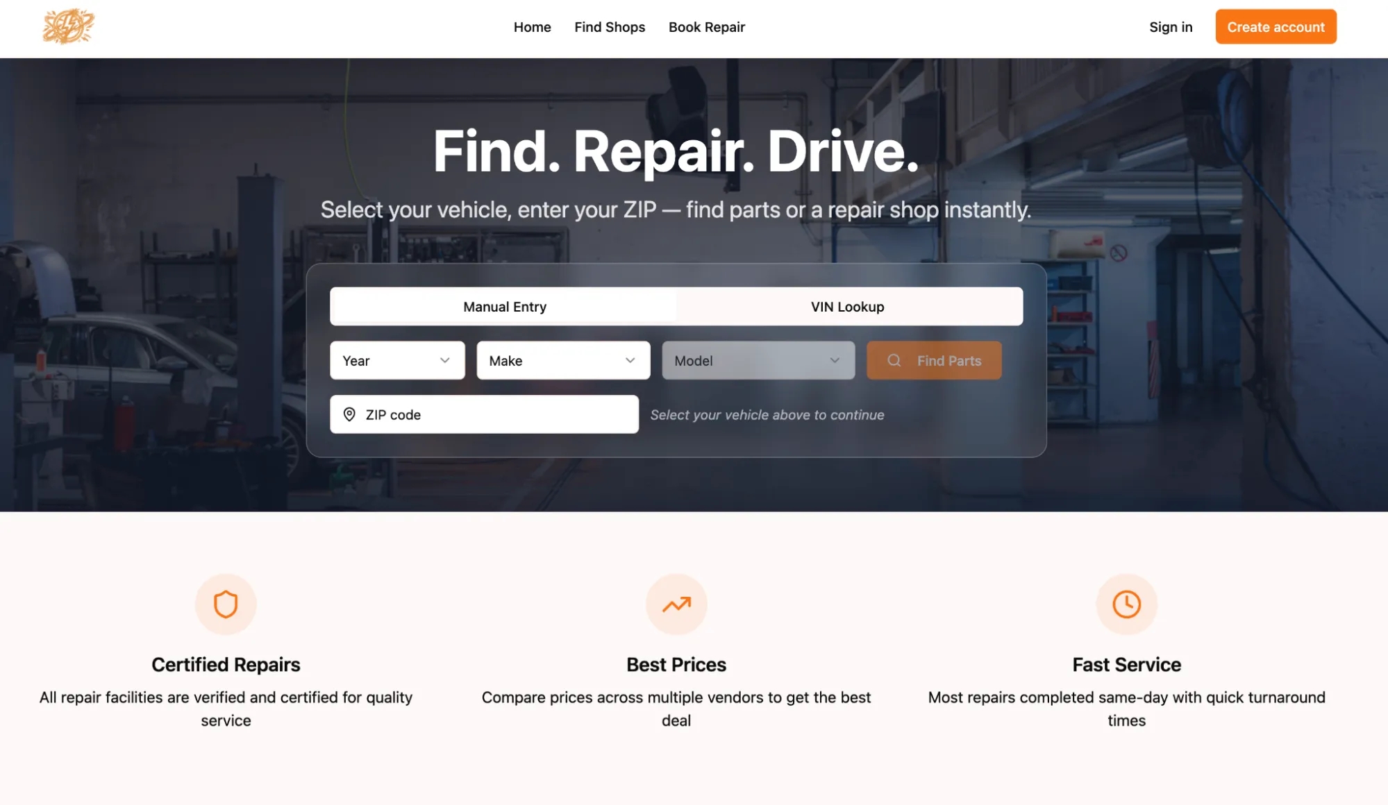 Screenshot of Fix My Car Fast home page - AIro AI Builder example