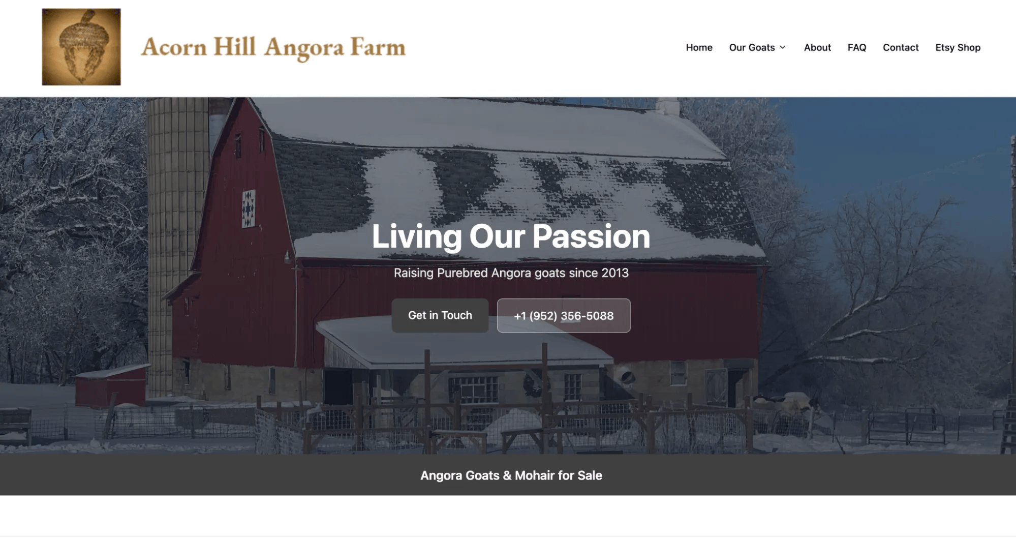 Acorn Hill Angora Farm homepage screenshot