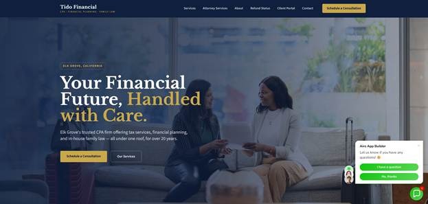 Screenshot of Financial Services homepage built with Airo AI Builder.
