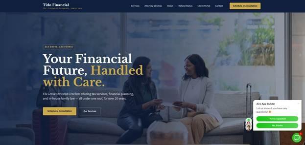 Screenshot of Financial Services homepage built with Airo AI Builder.