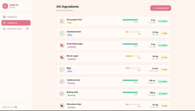 Prompt used to build an inventory app for cookie business.