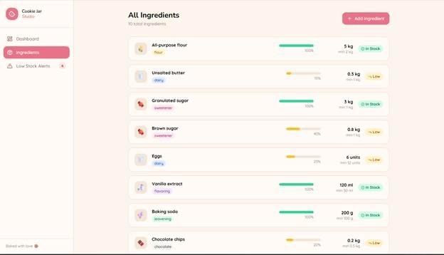Prompt used to build an inventory app for cookie business.
