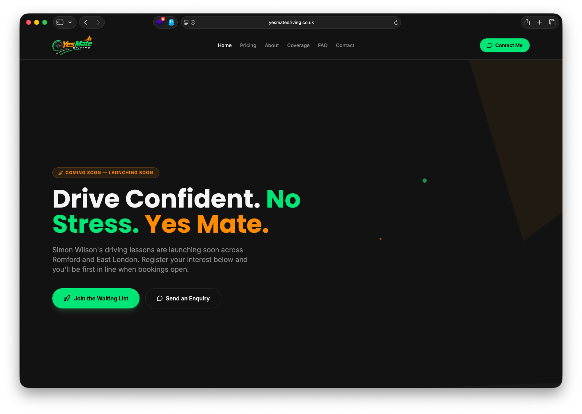 a screenshot of Yes Mate Driving homepage