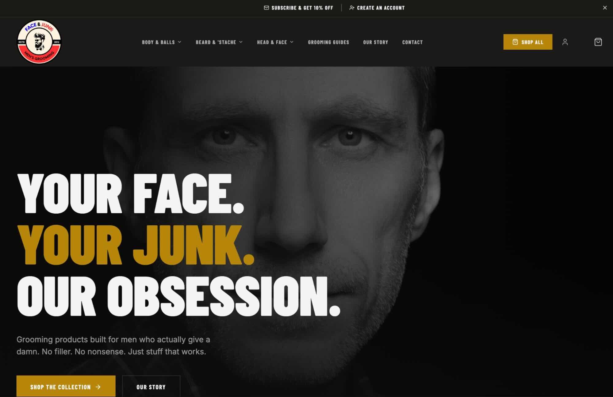 Screenshot of Face and Junk homepage