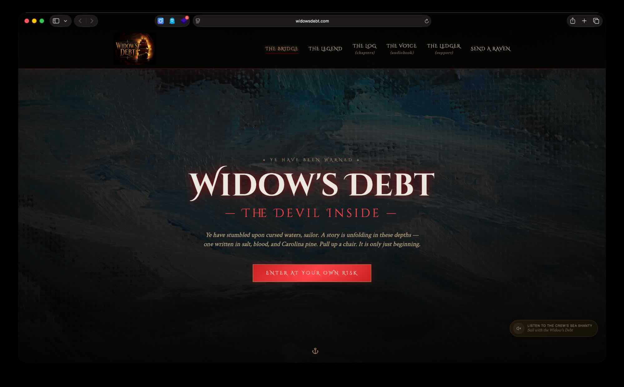 screenshot of Widow's Debt homepage