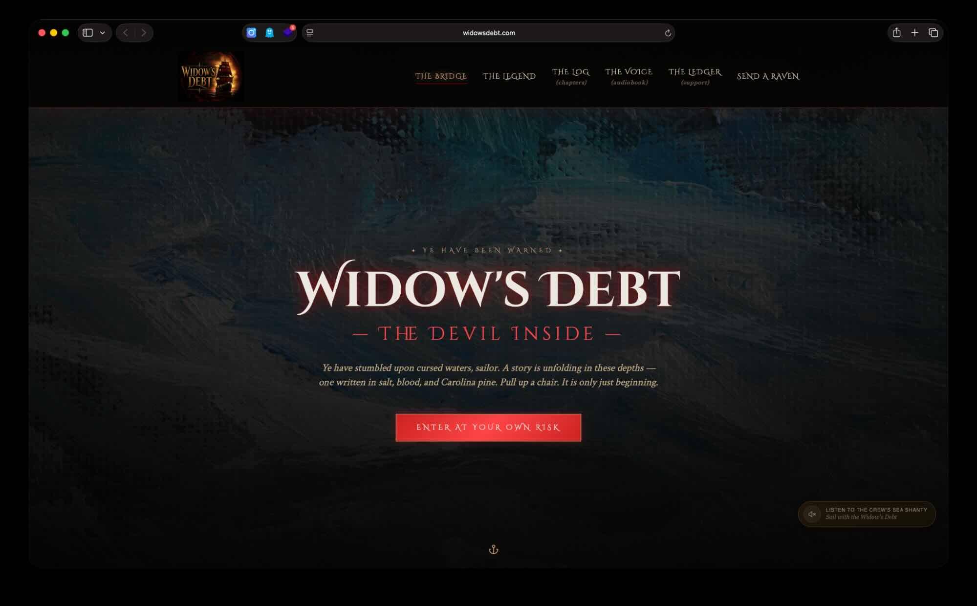 screenshot of Widow's Debt homepage