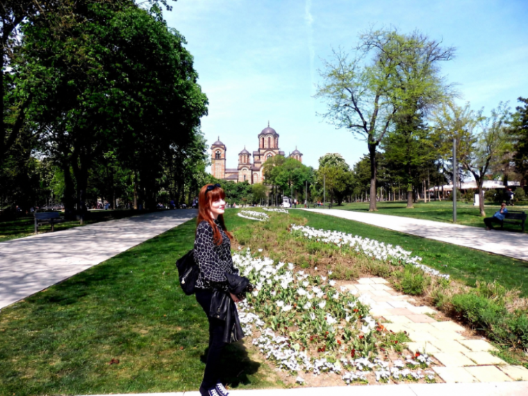 a person standing in a park