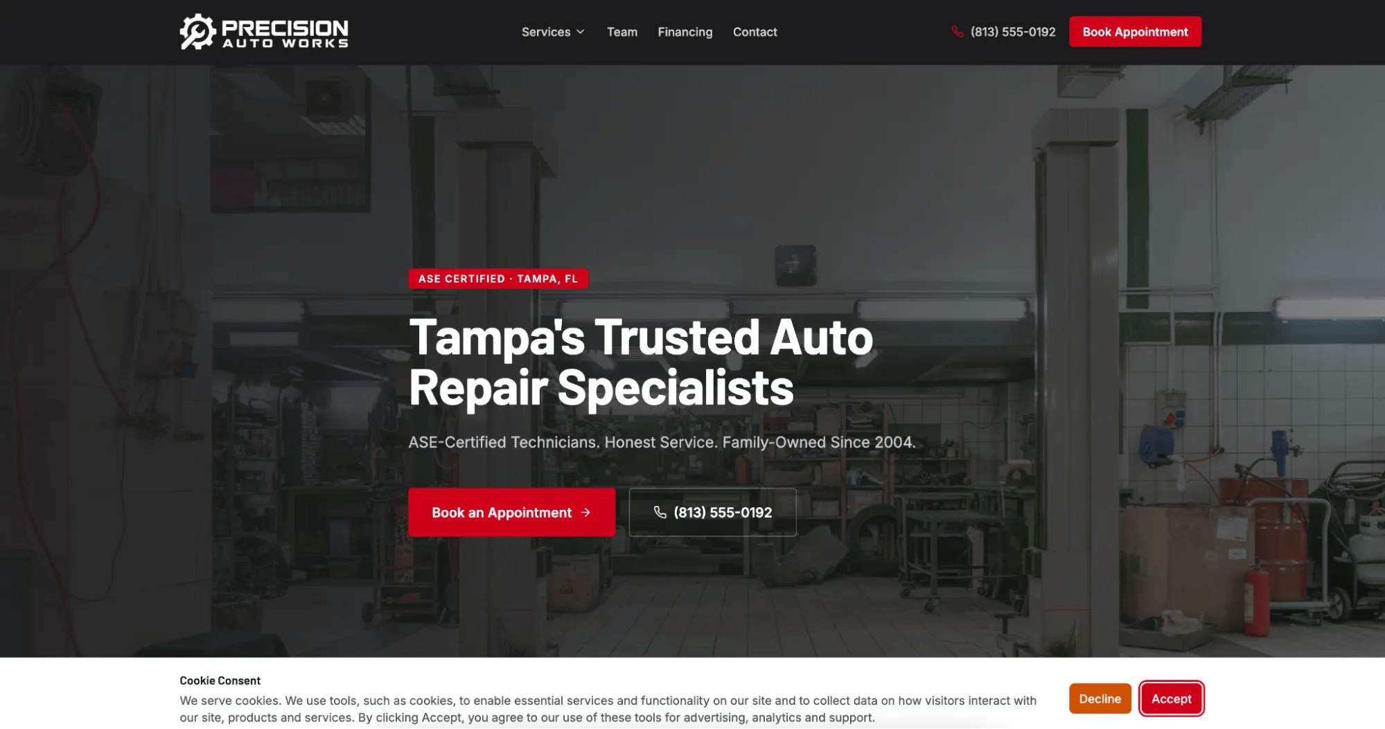 Completed auto repair website.