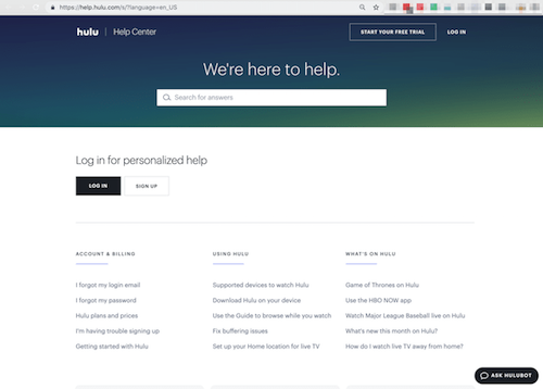 FAQ Page Hulu Help Center