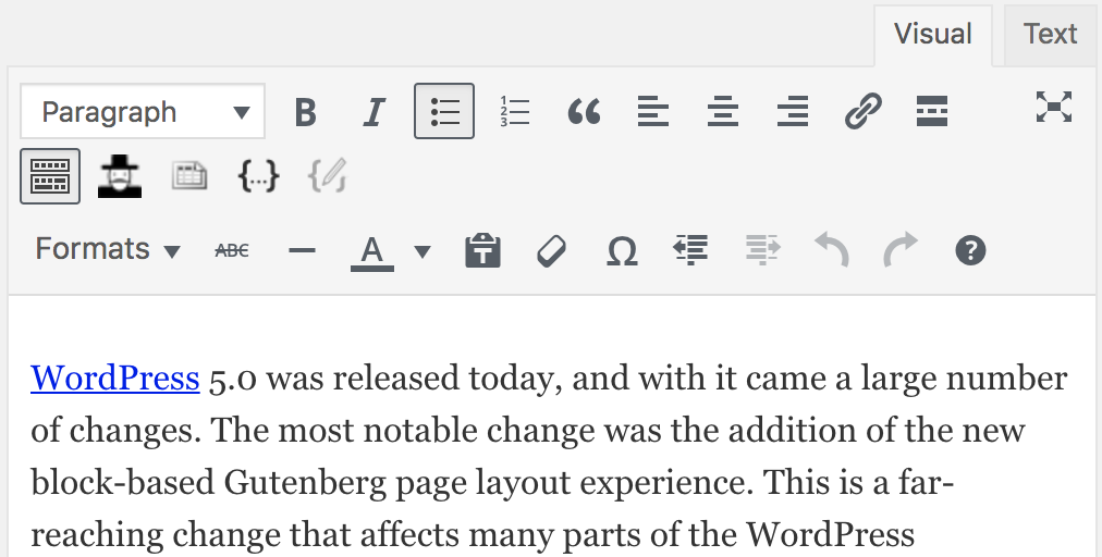 Screenshot of the WordPress Classic Editor