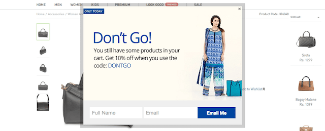 Abandoned Shopper Popup